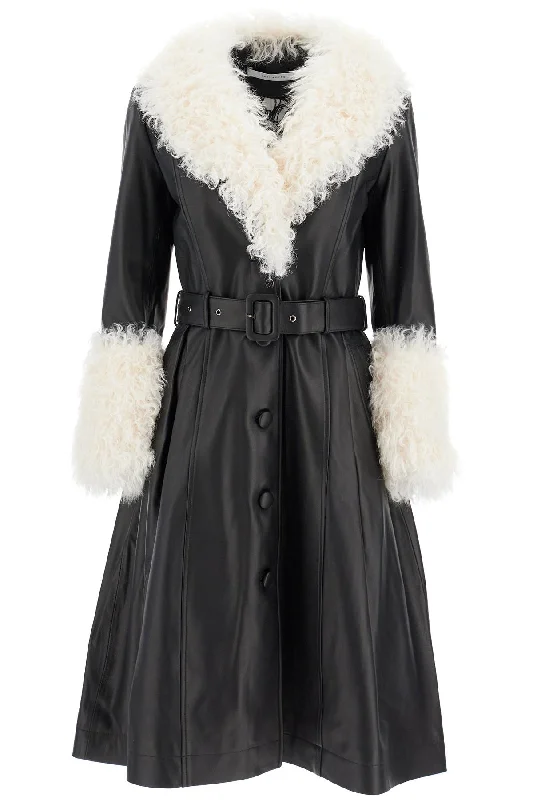 Foxy Leather And Shearling Long Coat  - Black Fashionable Blazer Coat