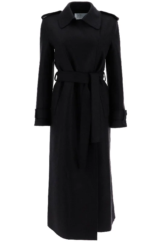 Pressed Wool Robe Coat With Nine Words  - Black Recycled Down Jacket