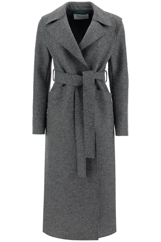 Long Coat In Pressed Wool  - Grey Fur-Lined Aviator Coat