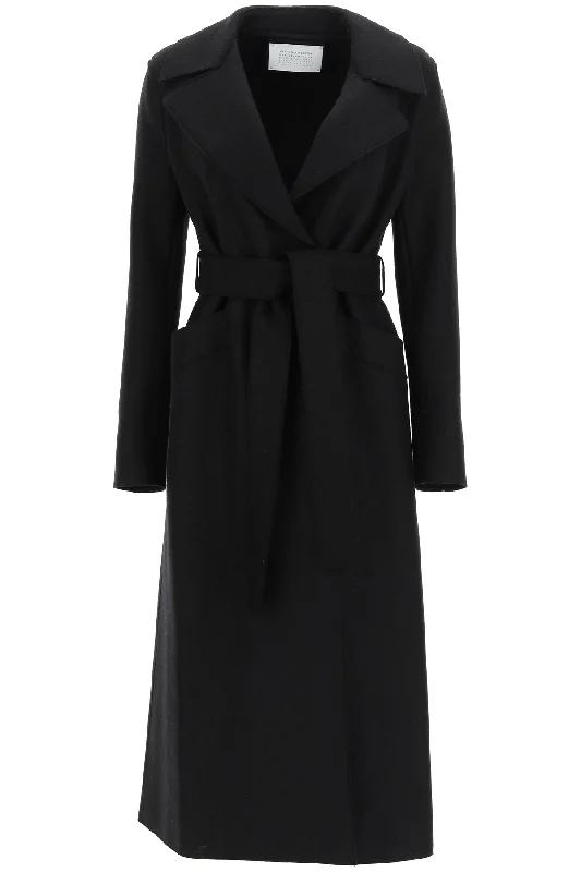 Long Coat In Pressed Wool  - Black Sleeveless Puffer Vest