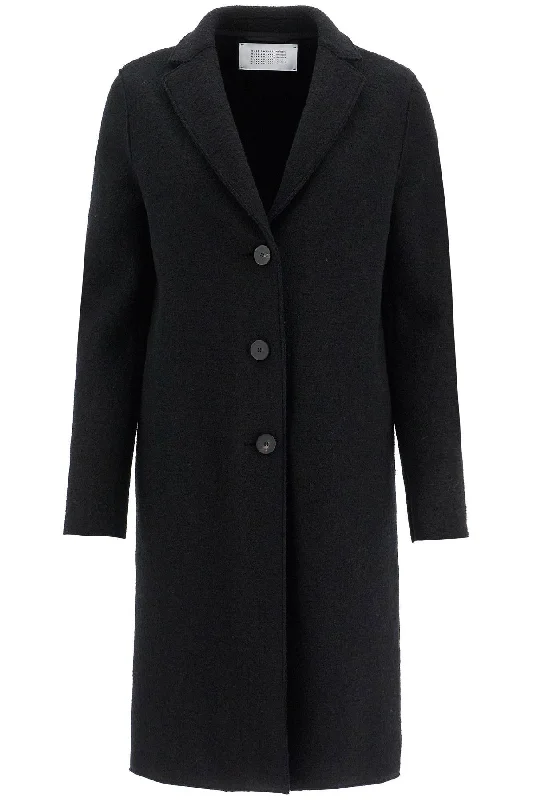 Single-breasted Wool Coat In Boiled  - Black Sleek Leather Jacket