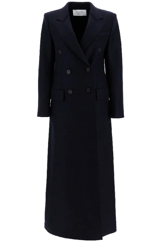Double-breasted Pressed Wool Coat  - Blue Open-Knit Duster Coat
