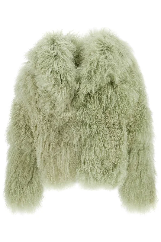Short Oversized Mongolian Fur Coat  - Verde Oversized Teddy Coat