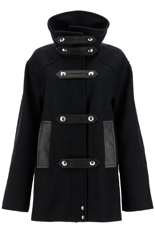 Wool And Leather Melbo Coat  - Black Stretchy Active Jacket