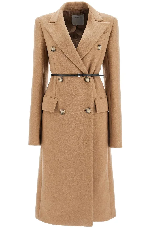 Double-breasted Cashmere Blend Coat  - Beige Warm Hooded Poncho