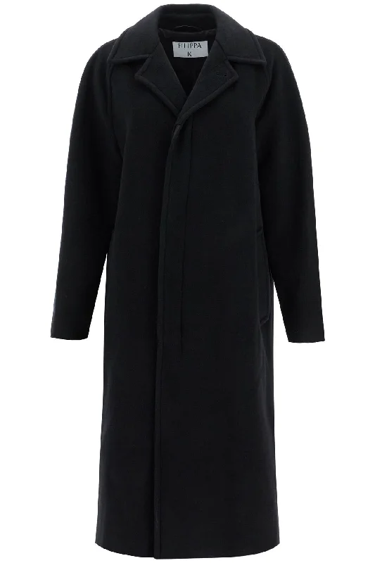 Woolen Car Coat For  - Black Longline Wool Coat