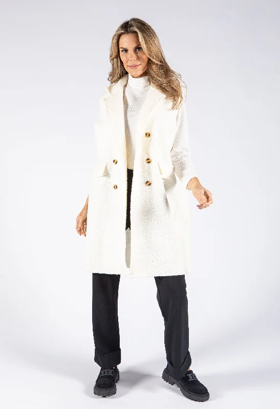 Sleeveless Boucle Coat Open-Knit Duster Coat