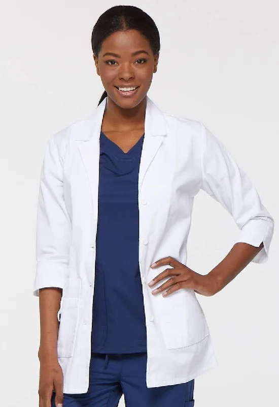 82402 Dickies 30" Women's White Lab Coat 3/4 Sleeves Vegan Leather Trench