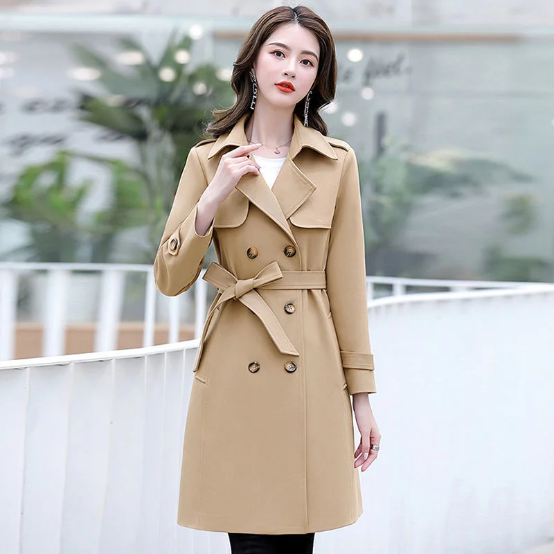 Ana Bade Women's Double Breasted Slim-Fit Coat Classic Trench Coat