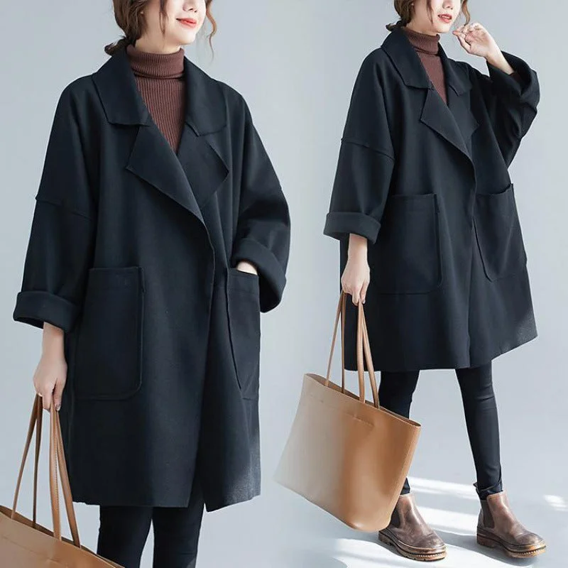 Ana Bade Women's Mid-length Korean Style Coat Elegant Wool Jacket