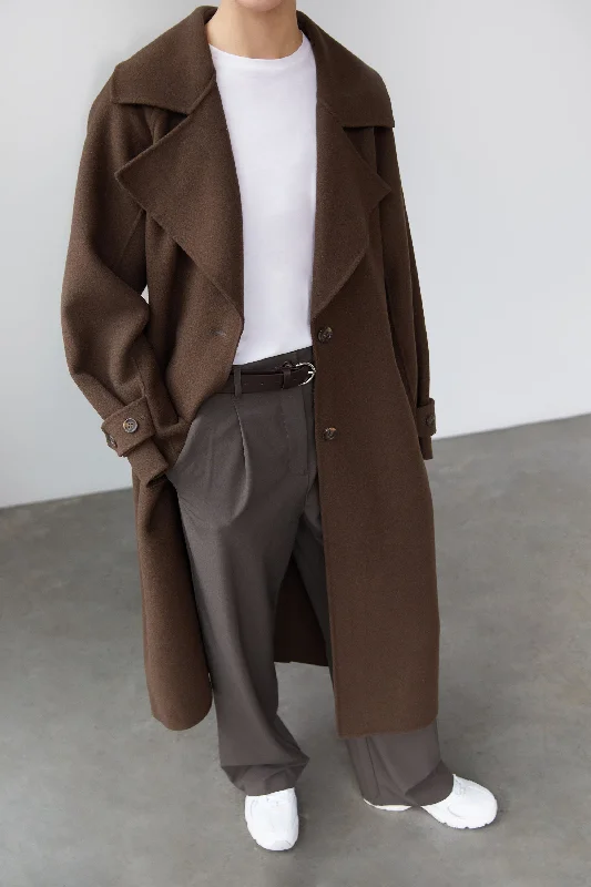 OVERSIZED BELTED WOOL BLEND COAT Belted Wool Overcoat