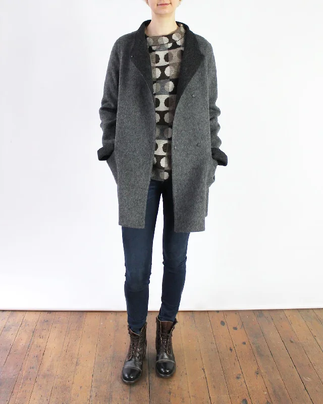 Beyond Threads IXT239 Rev Asymmetric Coat - CHARGRAPHITE Puff Sleeve Blazer