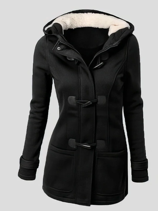 Black Toggle Coat with Hood Plush Faux Fur Bolero