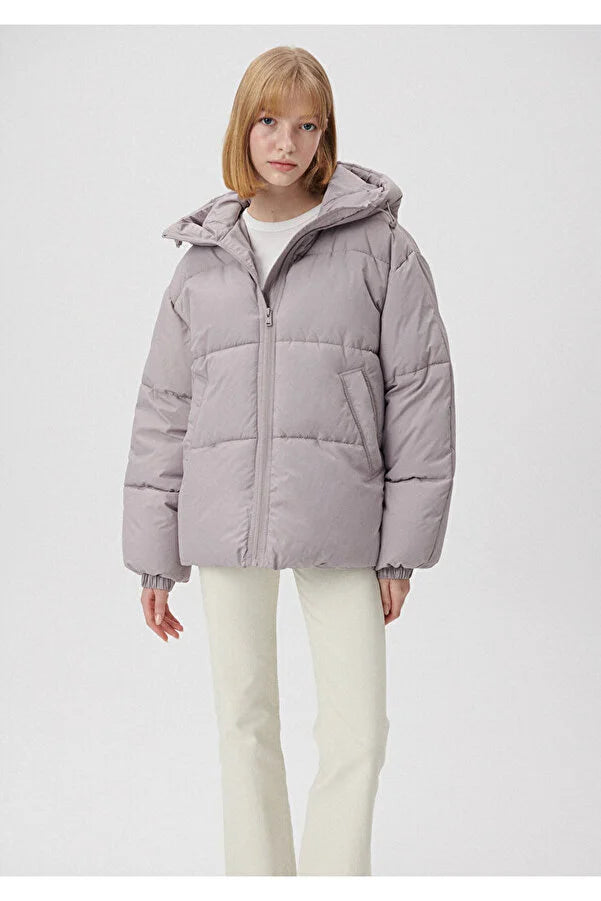 Blue Women's Grey Puffer Coats Relaxed Utility Shacket