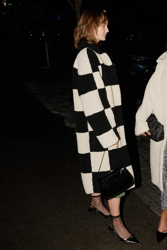 CHECKERED SHERPA COAT Sporty Zip-Up Jacket