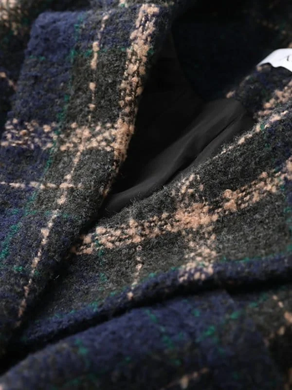 Classic Plaid Winter Coat Fitted Tailored Blazer