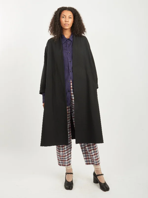 Black Cotton Linen Weather Cloth "Haori" Coat Hooded Raincoat Women