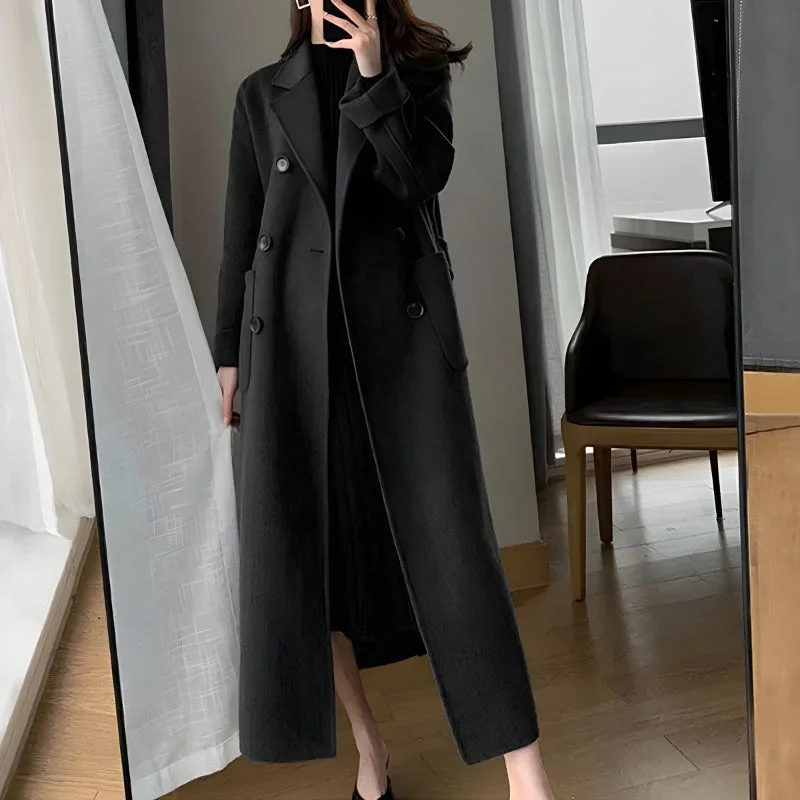 Dark Academia Belted Long Coat Luxe Faux Fur Coat