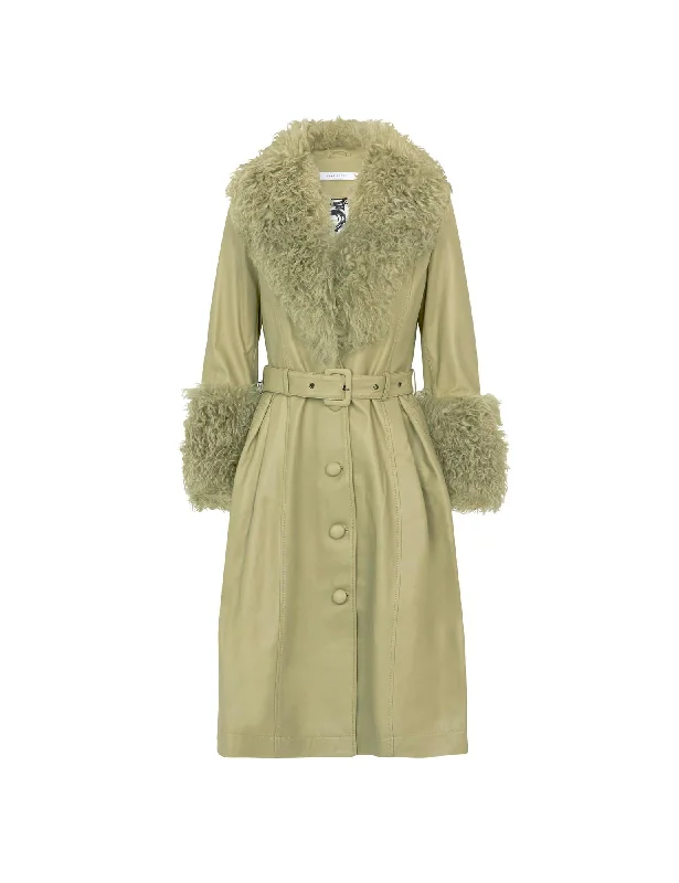 Foxy Shearling Coat — Sage Elegant Cape Blazer