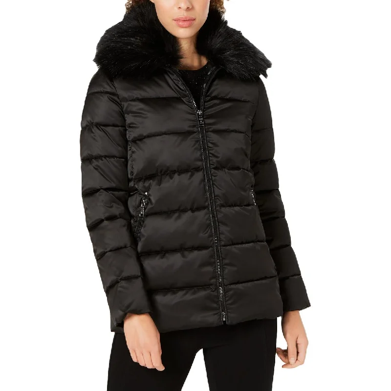 Gemma Womens Quilted Cold Weather Puffer Coat Luxe Faux Fur Coat