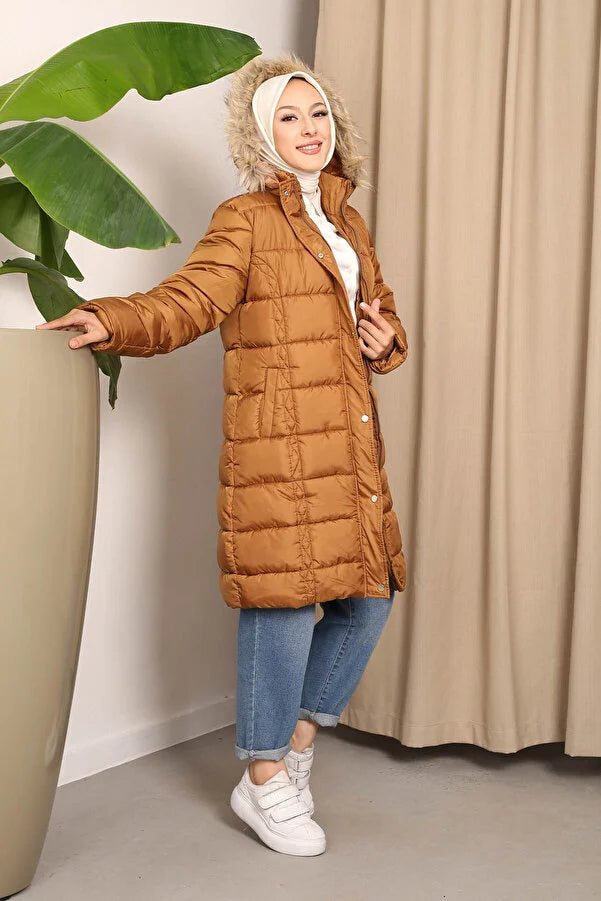 Imajbutik Womem's Hooded Puffer Coat Plaid Checkered Coat