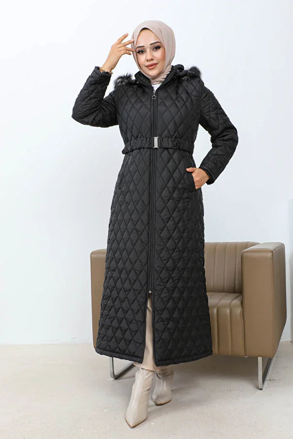 Imajbutik Women's Black Quilted Coat Relaxed Fit Blazer