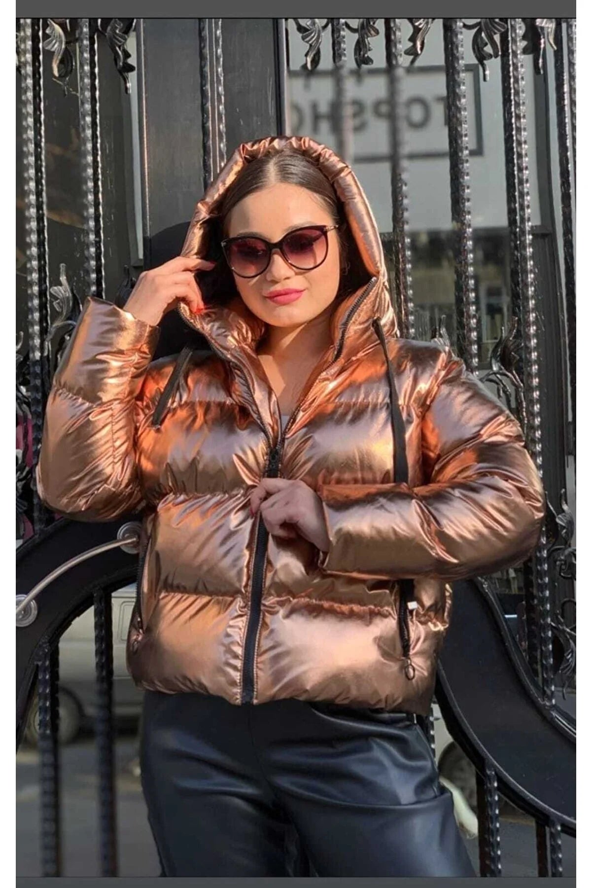 Kaside Women's Shiny Inflatable Short Volensy Coat Soft Flannel Shacket