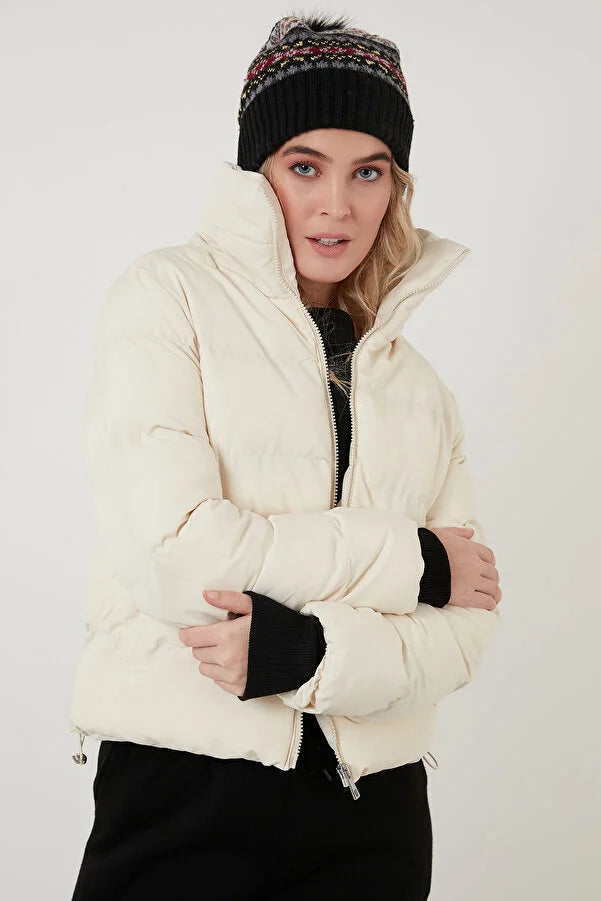 Lela Wome's Stand Collar Puffed Short Coat Puff Sleeve Overcoat