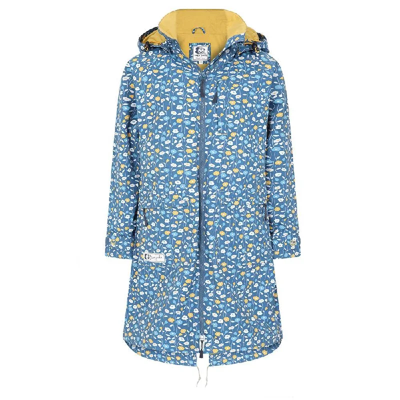 LJ67P - Ladies' Long Waterproof Coat - Daisy Embroidered Kimono Coat