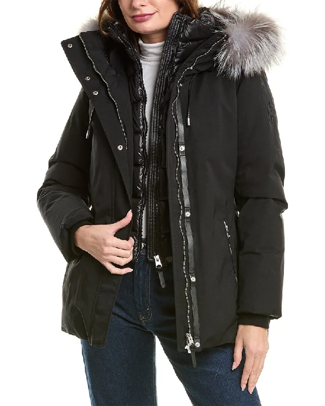 Mackage Jeni XZ Leather-Trim Coat Sporty Zip-Up Jacket