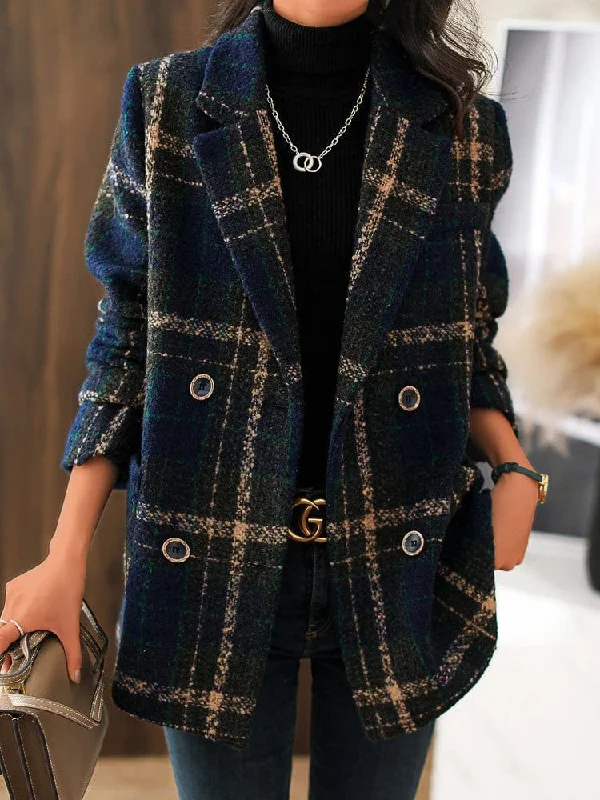 Oversized Plaid Wool Coat Cozy Fleece Hoodie