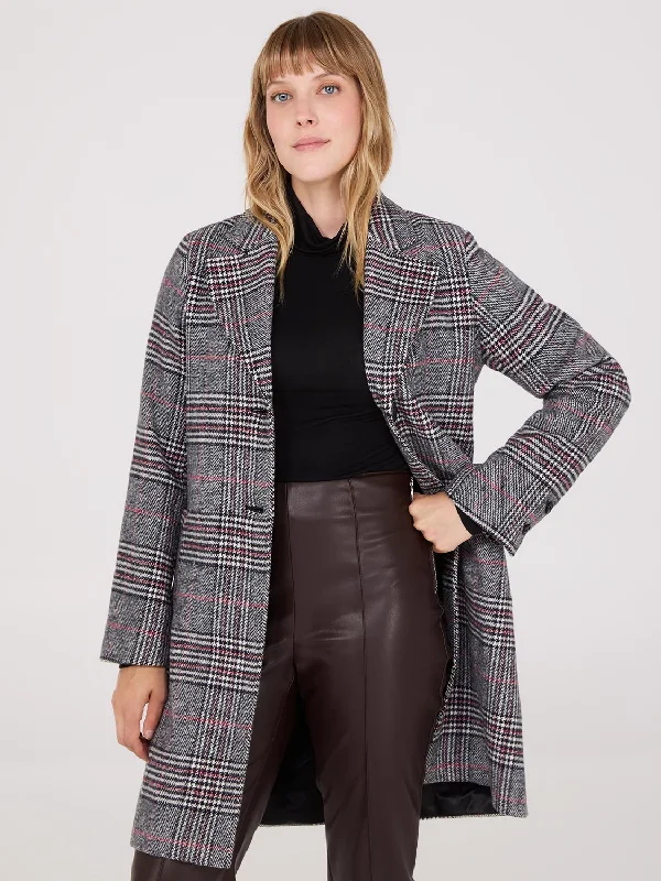 Plaid Single-Breasted Car Coat Pastel Wool Peacoat