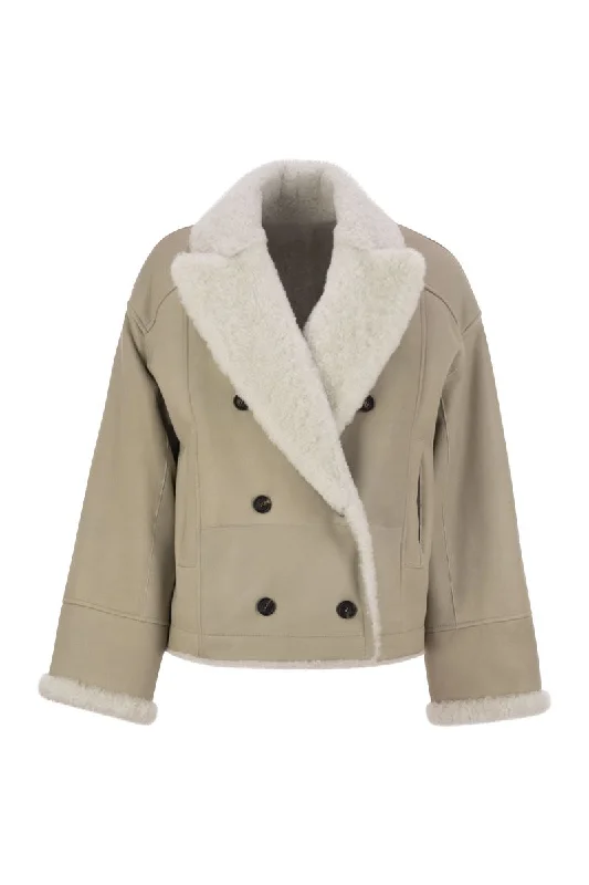 Reversible Fuzzy Shearling Outerwear with Jewellery Buttoned Peplum Coat