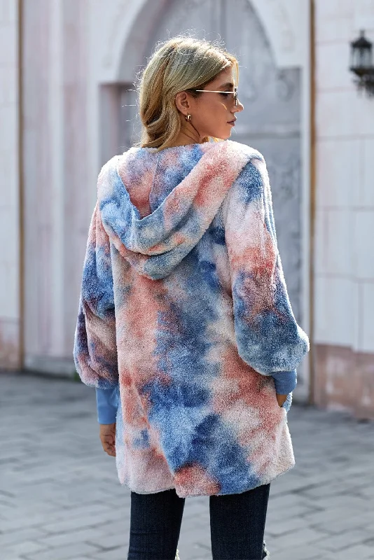 Tie-Dye Hooded Outerwear Warm Hooded Poncho