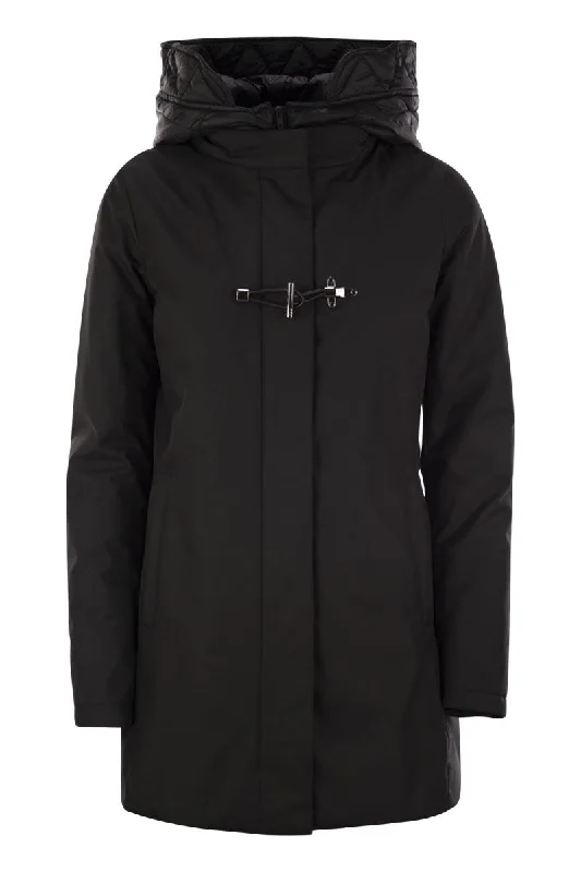 Toggle coat in technical gabardine Fur-Lined Aviator Coat