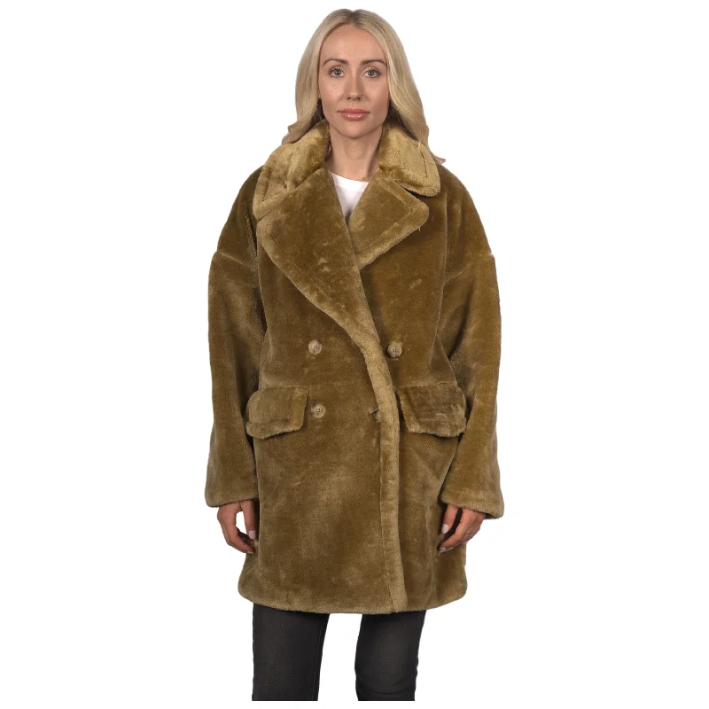 Topshop Women's Hazel Faux Fur Coat - Mustard Elegant Satin Bolero