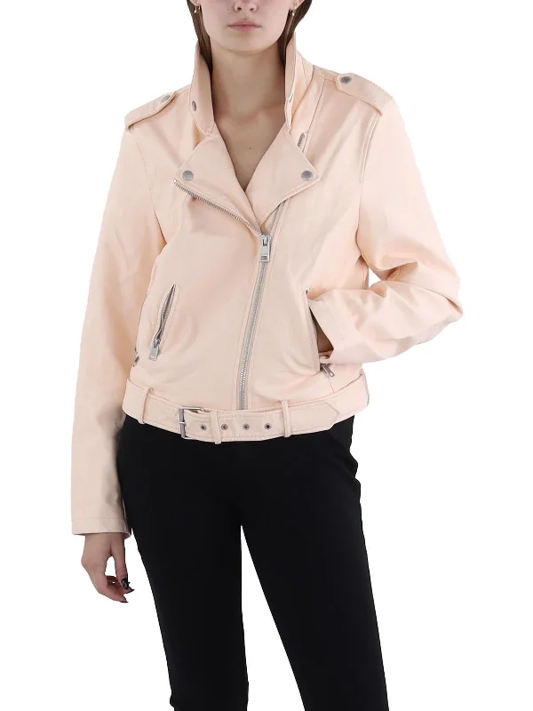 Womens Faux Leather Cold Weather Moto Coat Embroidered Kimono Coat