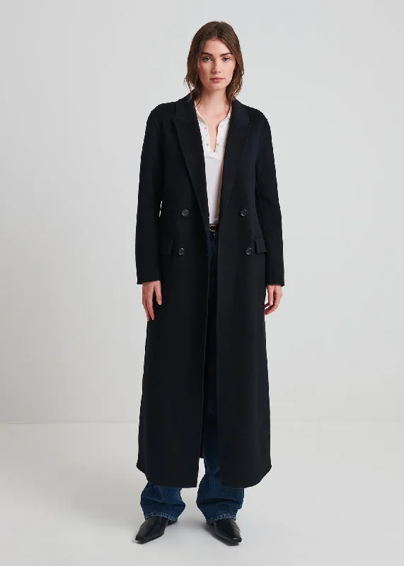 Wool/Cashmere Long Double Breasted Coat Luxe Satin Long Coat