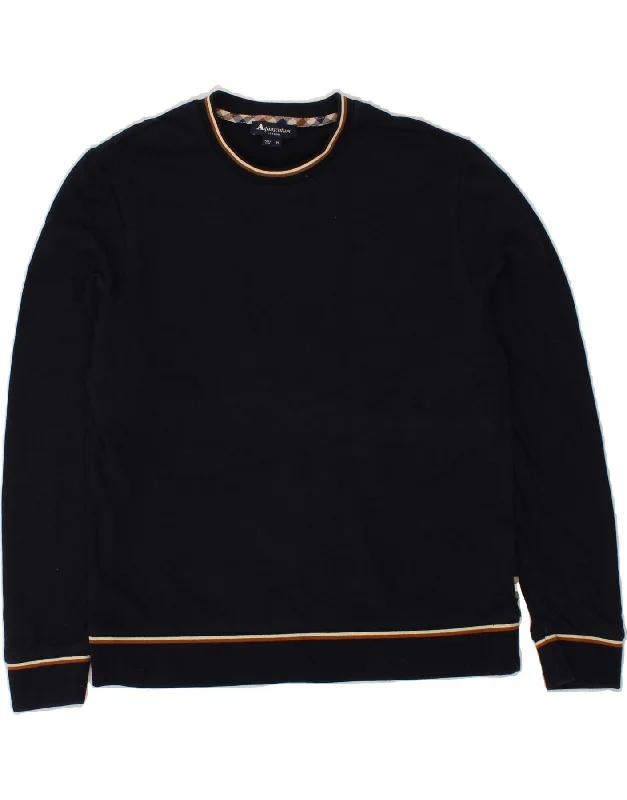 AQUASCUTUM Mens Sweatshirt Jumper Medium Navy Blue Cotton Hoodie with Batwing Sleeves Loose Dramatic