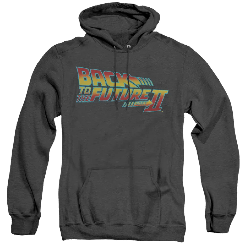 Back to the Future Trilogy Logo - Heather Pullover Hoodie Lantern Sleeve Elegant