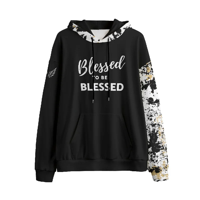BLESSED TO BE BLESSED Splatter Paint Print Fleece Pullover Hoodie Halter Neck Top