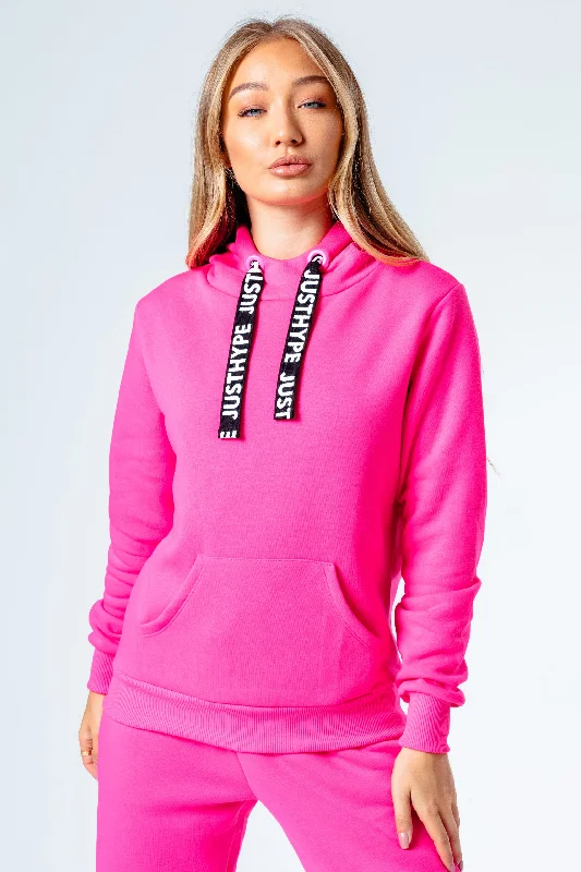Hype Hot Pink Drawcord Women'S Pullover Hoodie Oversized Cozy Pullover