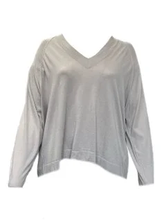 Marina Rinaldi Women's Grey Asse Knitted Long Sleeves Sweater Size XL NWT Spandex Blend Rayon Blend Denim Blend