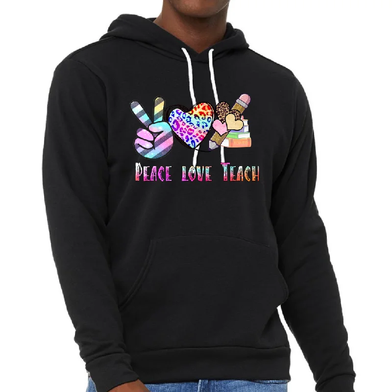 Peace Love Teach Cheetah Print Unisex Fleece Pullover Hoodie Boxy Neck Sweater