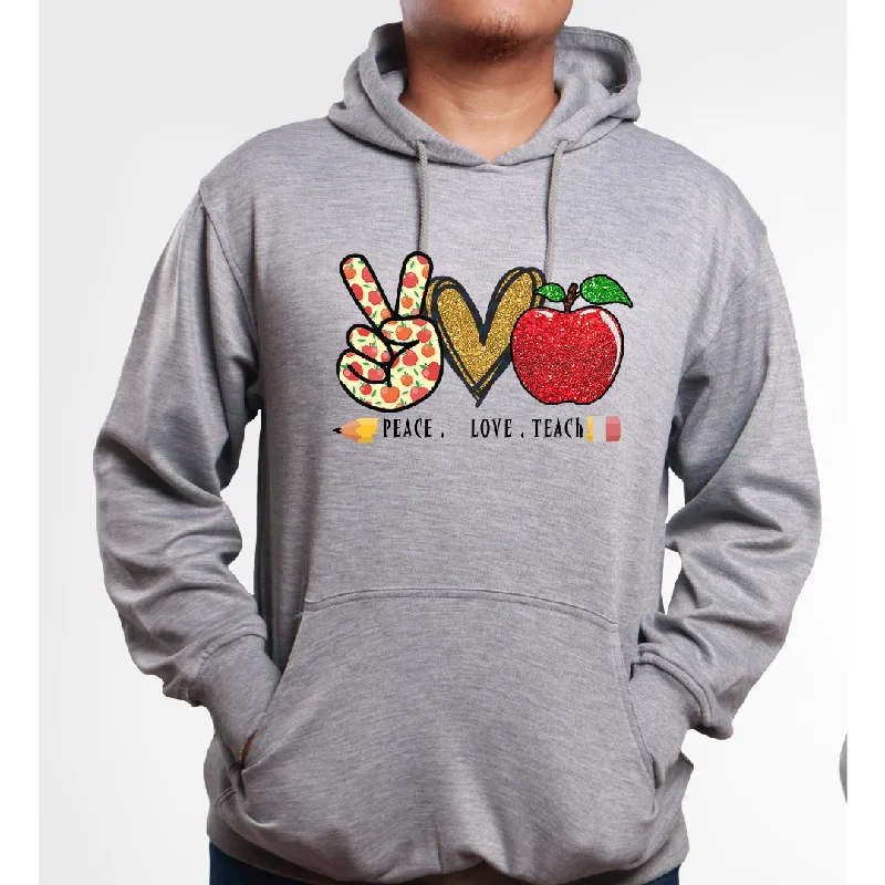 Peace Love Teach Unisex Fleece Pullover Hoodie One Shoulder Top