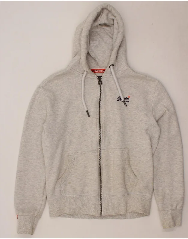 SUPERDRY Mens Zip Hoodie Sweater Large Grey Cotton Lightweight Heavyweight Midweight