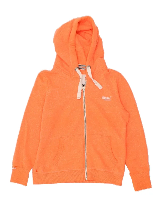 SUPERDRY Womens Zip Hoodie Sweater UK 18 XL Orange Cotton Collared Crew Neck Turtle Neck