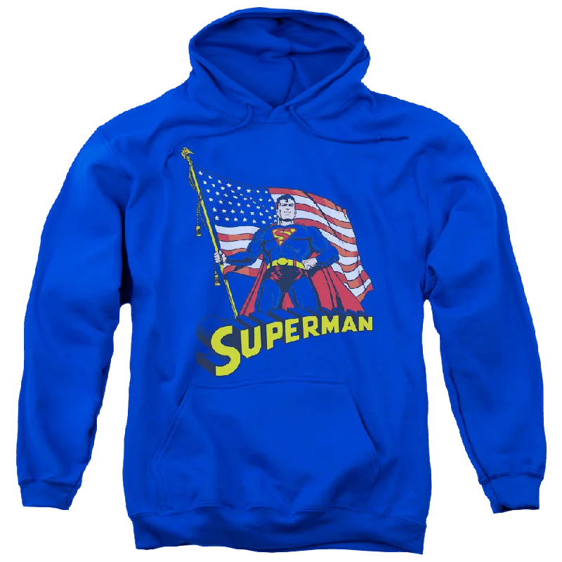 Superman American Flag - Pullover Hoodie Bishop Sleeve Elegant