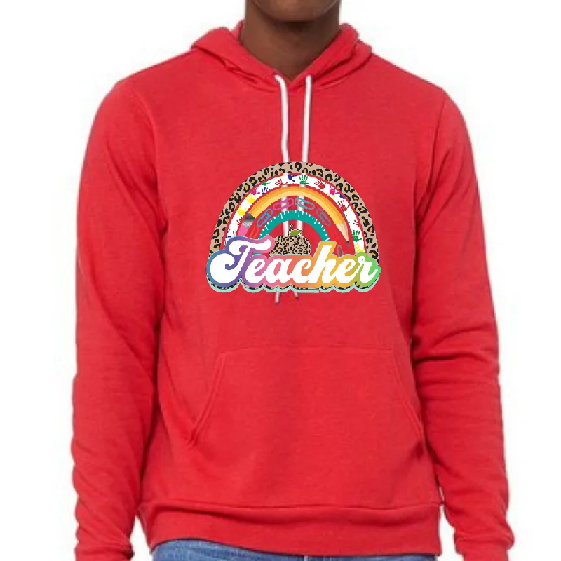 Teacher Rainbow Unisex Fleece Pullover Hoodie Tight Sleeve Top