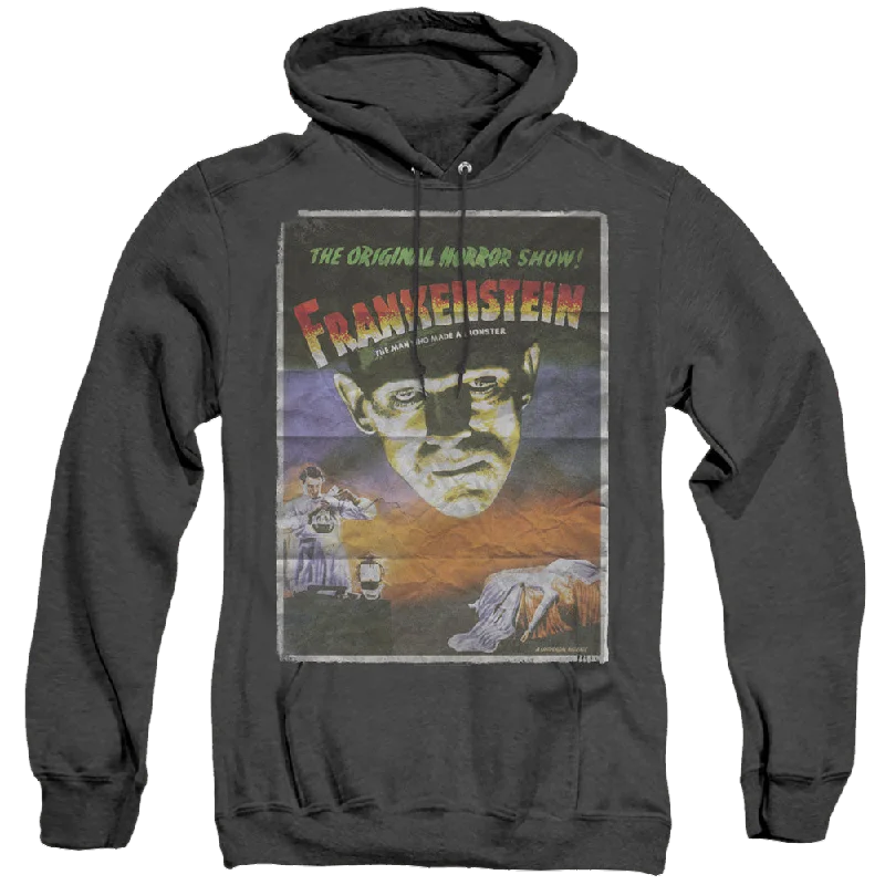 Universal Monsters Frankenstein One Sheet - Heather Pullover Hoodie Lapel Neck Sweater Universal Monsters Frankenstein One Sheet - Heather Pullover Hoodie Lapel Neck Sweater